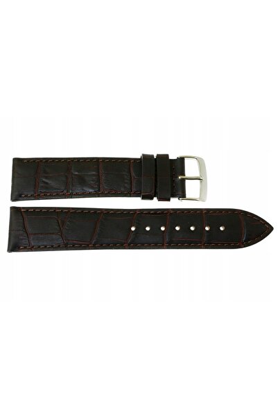 NO BRAND Curea REDA 22mm XL, model crocodil, maro închis, cusături maro, mată.