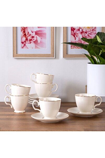 NO BRAND Căni de cafea cu farfurioară mariapaula clasic ecru linie aurie 250 ml