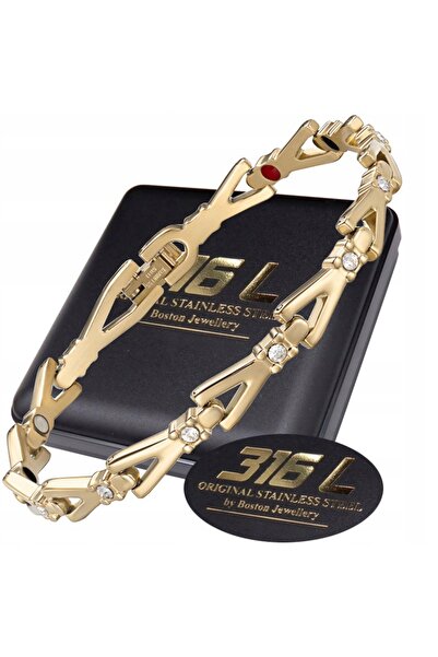 Boston Jewellery Brățară magnetică aurie pentru femei, cu zirconiu, hipoalerg...