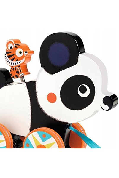 djeco Jucărie panda cu șnur, ursuleț pe roți, frânghie