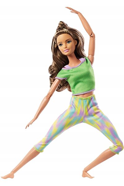 Barbie Păpușă Made to Move, ținută verde GXF05, brunetă, pentru gimnastică și...