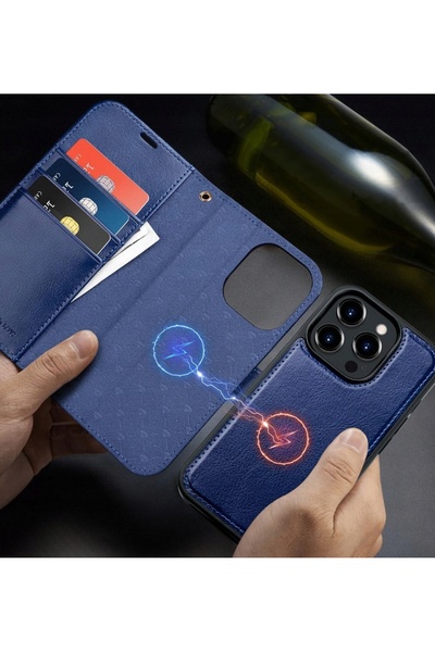 NO BRAND OCASE Husă Flip 2 în 1 Portofel MagSafe iPhone 15 Pro Piele Albastru