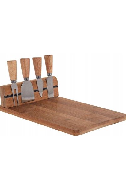 Excellent Houseware Platou din bambus pentru servirea brânzei + Set de 4 cuți...