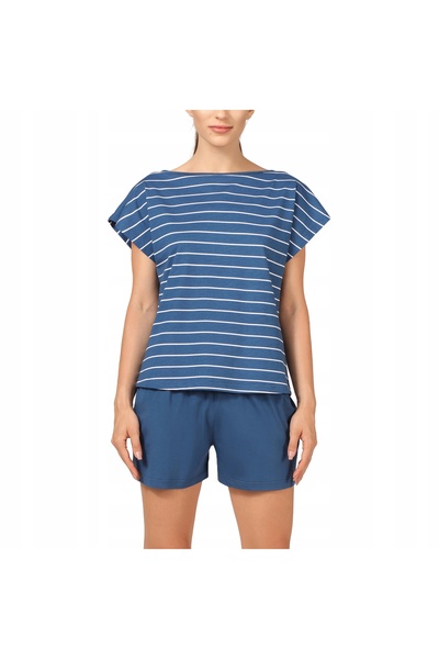 NO BRAND Pijamale de damă din bumbac, de vară, BLV-174 Bleumarin/Dungi M