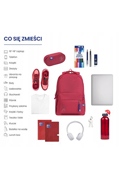 NO BRAND Rucsac școlar cu multiple compartimente, din material Oxford, roșu, ...