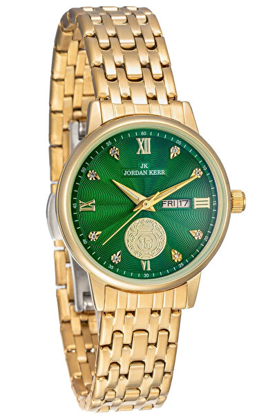 JORDAN KERR Ceas elegant de damă, auriu, cu cadran verde și dată, L1071, 30 mm
