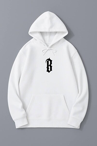 JANTIL MODA Unisex Oversize 3 Thread Raster Printed "Gothic Letter B" Hooded ...