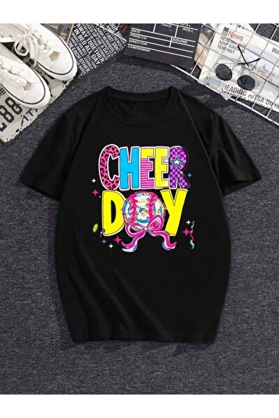 26LIK Women's Graphic Print T-Shirt; Festive Lettering And Baseball-Inspired ...