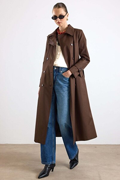 Olcay Shirt Collar Double-Breasted Water-Repellent Trench Coat Brown 6819