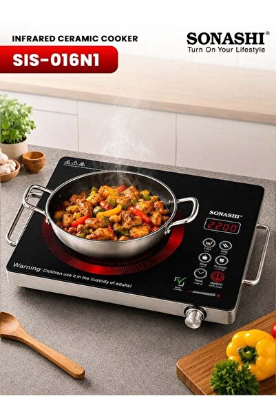 sonashi 2200W Infrared Electric Cooktop with Touch Sensor Control 11 Power Le...