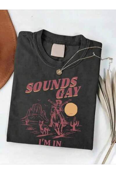 k222 Retro Western-Inspired Printed Tee For Women, Denim Patterns & "Sounds G...