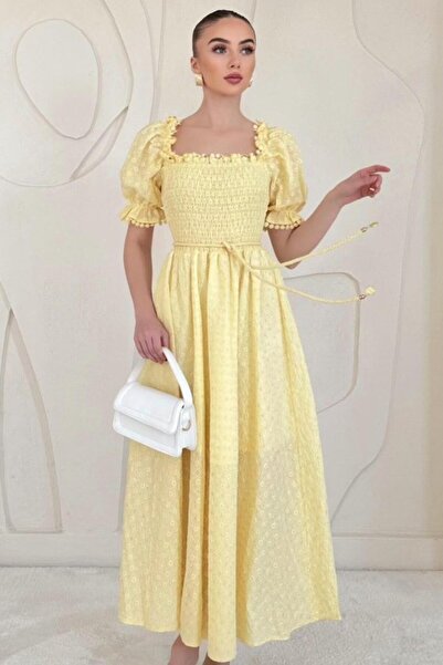 Generic Brand Yellow Gipeli Lined Scallop Dress
