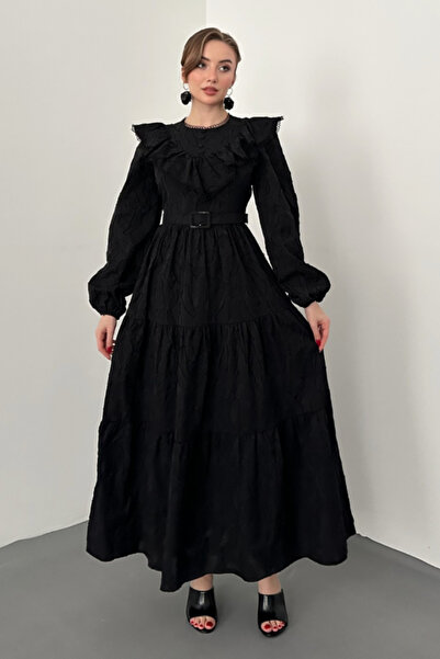 LUMU Black Ruffled Dress, Pack of Embroidered