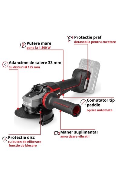 Einhell Professional Polizor unghiular fara fir TP-AG 18/125-13 Q P BL - Solo PXC, 18 V, 1300 W, Ø 125 mm, adancime de taiere 33 mm, comutator cu padelă, motor fara perii, livrat fara baterie