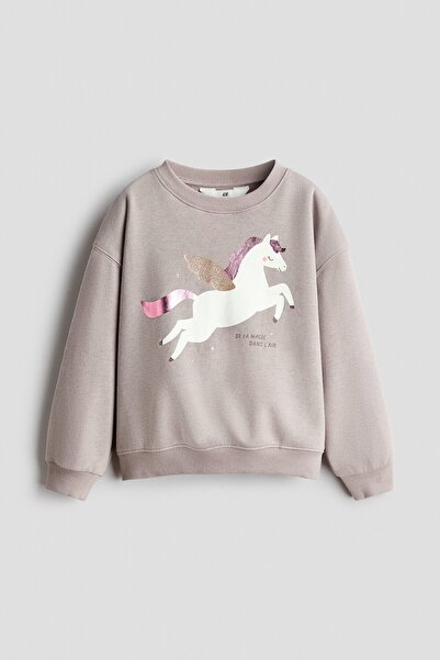 H&M Motif Detaylı ve İçi Tüylü Sweatshirt