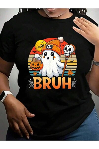 21JNRY Bruh Cute Ghost Trick Or Treat Candy Halloween Black Graphic T Shirts Tee