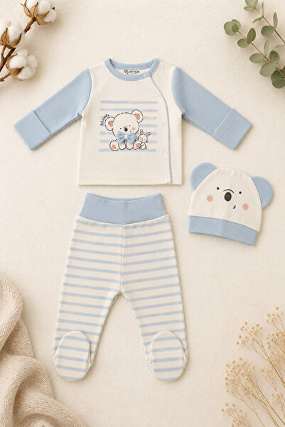 Beniizle Teddy Bear Printed 3-Piece Baby Hospital Discharge Set