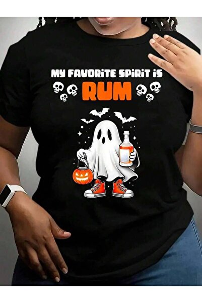 kai22 تي شيرت مطبوع عليه عبارة "Funny Spooky Ghost Rum, My Favorite Spirit Is...