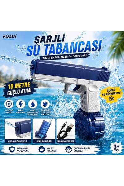 ROZIA Şarjlı Elektrikli Su Tabancası 10 Metre Menzilli Oyuncak