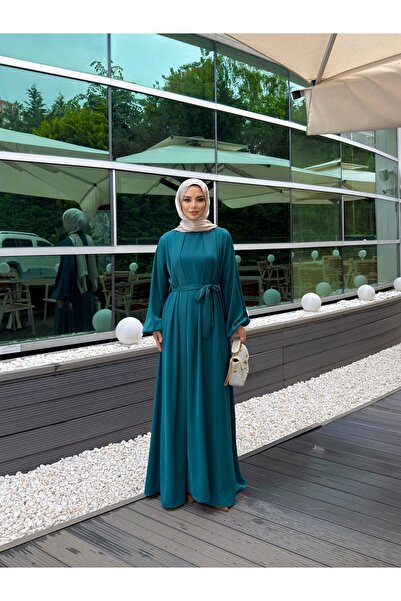 Viadela özel dökümlü dubai ipeği abaya takım içlik sıfır kol abaya uzun kol d...