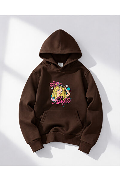haha Oversize Hooded Barbie Printed Sweatshirt for Girls