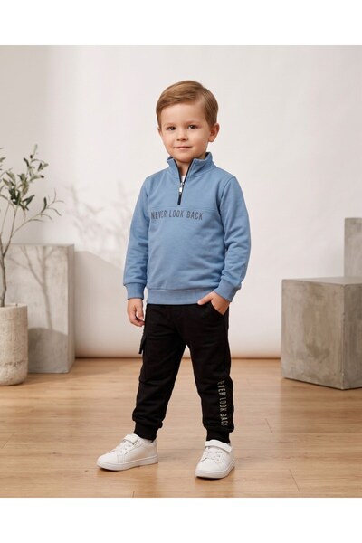 VOY KİDS Boys' Seasonal Zippered Stand Collar Tracksuit Set for Ages 2-3-4-5-...