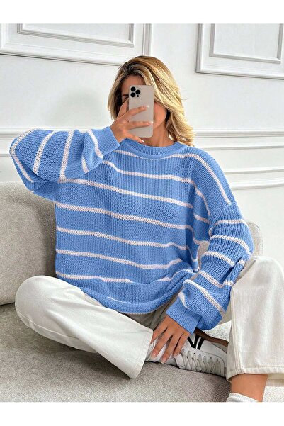 Dier Moda Striped Women's Oversize Knitwear Sweater