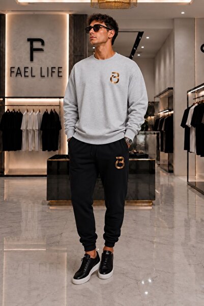 FAEL LİFE Unisex Comfortable Fit Zero Neck and Sweatpants B Printed Set