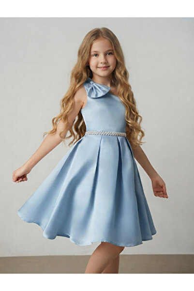 melek golden Girls' Evening Gown – Satin Dress with Bow, Stylish Dress for Sp...