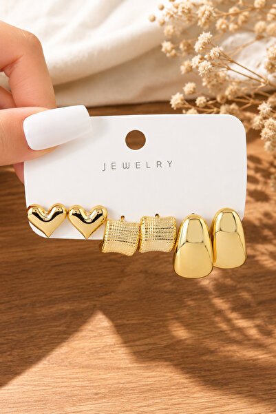 THE Steel Women's Gold 3-Piece Earring Set – Popular Earring Set