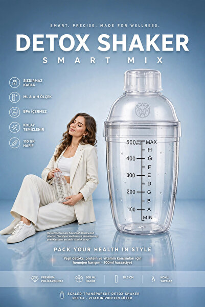Transformacion Ölçekli Şeffaf Detoks Shaker 500 ml Vitamin Protein Tozu Çalka...