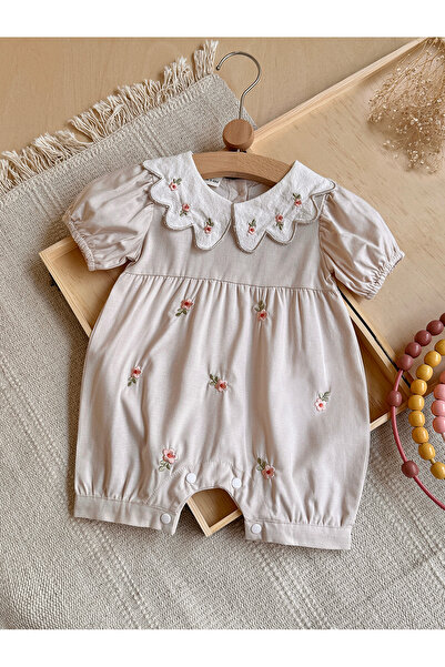 Generic Brand Baby Girls' Floral Embroidered Cotton Blend Romper Apricot Pete...