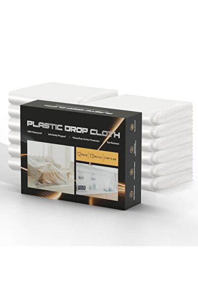 Generic Brand 12 Pack 366 x 274 CM Extra Large Painters Plastic Drop Cloth Pa...