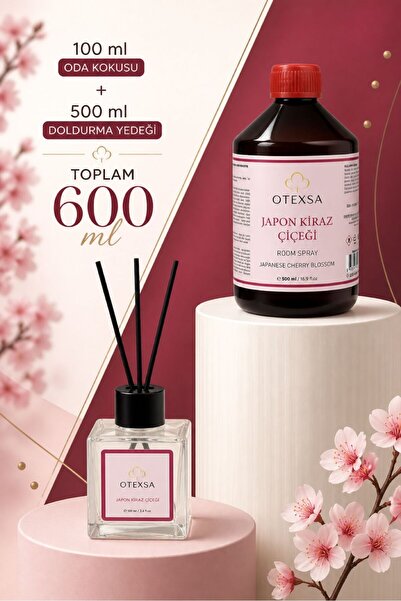 OTEXSA Japon Kiraz Çiçeği Çubuklu Oda Kokusu 100 ml + 500 ml Doldurma Yedeği,...