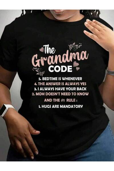 26LIK تي شيرت بطباعة جرافيكية باللون الأسود بتصميم The Grandma Code Granny Gr...