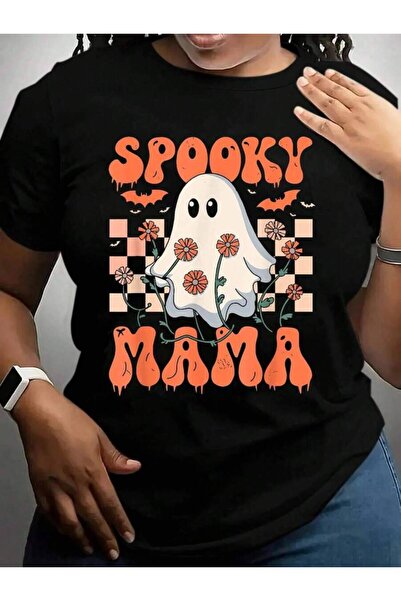 k222 Mama Groovy Vintage Ghost Spooky Mom Mother Halloween Black Graphic T Sh...