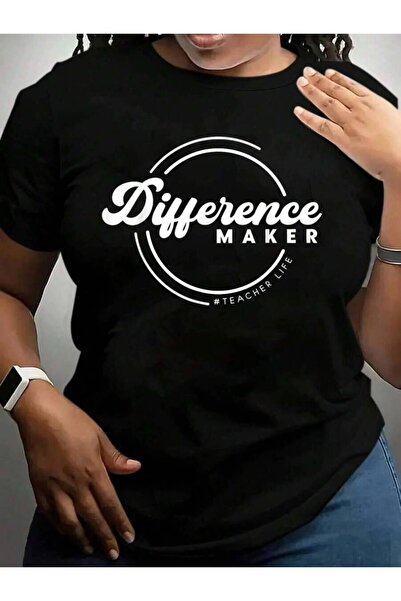 29CUN تي شيرت بطباعة جرافيكية باللون الأسود من Difference Maker Teacher Life ...