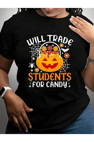 21JNRY Will Trade Students For Candy Teacher Cute Costume Halloween Black Gra...