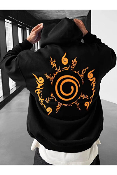 ZAVIXO Unisex Siyah Anime Ninja Sembol Baskılı Oversize Kapüşonlu Sweatshirt ...