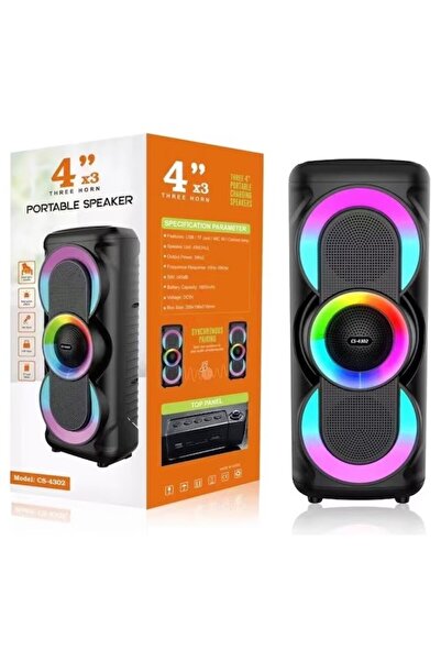 CS-4302 3x4 Inch Çift Hoparlörlü RGB Işıklı Kablosuz Bluetooth Hoparlör - TWS Bağlantılı 1800 mAh Party Speaker