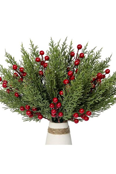 Generic 30Pcs Artificial Pine Branches with Red Berry Stems Assorted Faux Ced...