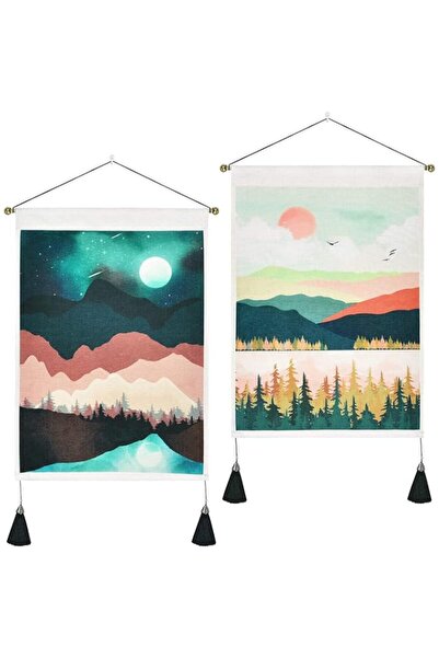 Generic Pack of 2 Mountain Tapestry - Sunset Forest Tree Nature Landscape Wal...