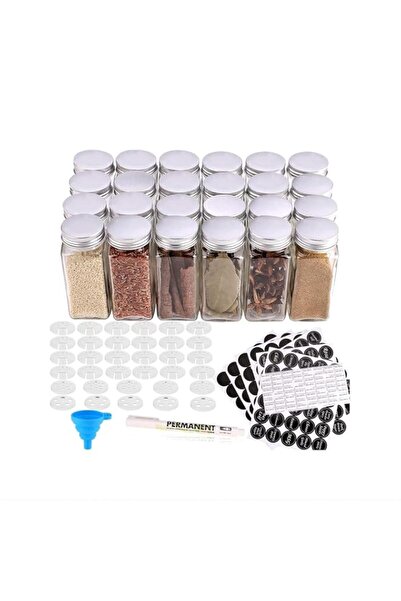 Generic Sulfar 24 Glass Spice Jars | 4oz Empty Square Spice Containers w/ 3 T...