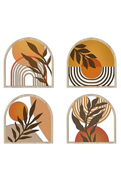 Generic Brand 4-Piece Boho Wooden Wall Decor Set – Abstract Sun & Leaf Nature...