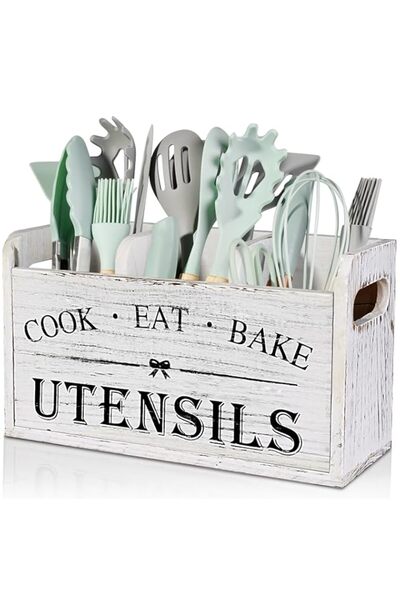 Generic Extra Large Kitchen Utensil Holder with 3 Compartments (White Grain),...