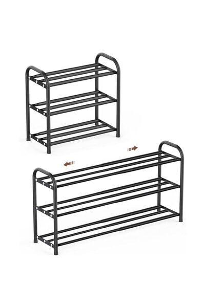 Generic 3-Tier Expandable Metal Shoe Rack, Black, 3 Levels, Space Saving, Adj...