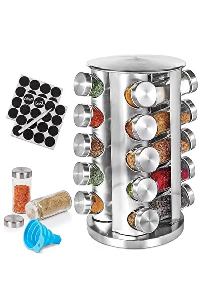 Generic Oasisgalore Rotating Spice Rack with 20 Jars, Silver Stainless Steel ...