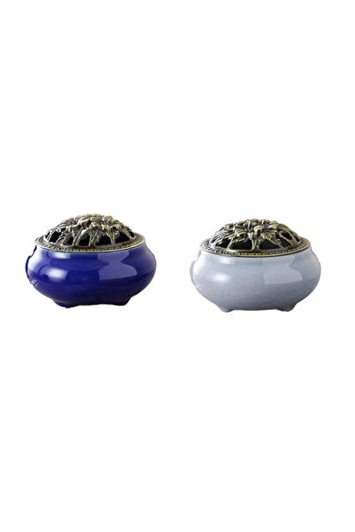 Generic Brand 2 Pcs Ceramic incense burner with decorative cover, blue and gr...