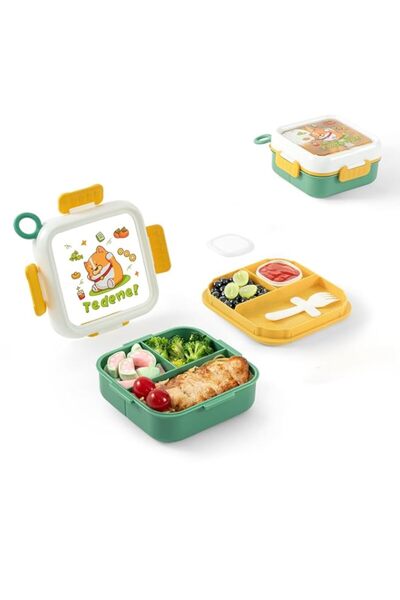 Generic Adult Bento Box – 2-Layer Insulated Lunch Box with Fork & Sauce Cup, ...
