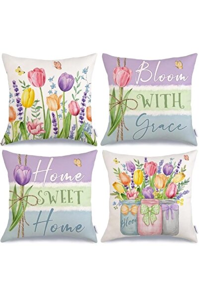 Generic Spring Summer Throw Pillow Covers, 4Pcs Farmhouse Garden Colorful Pol...
